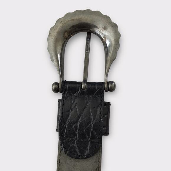 Avignon Black & Silver Leather Boho Belt Croc-Embossed Texture Medium - Picture 4 of 7